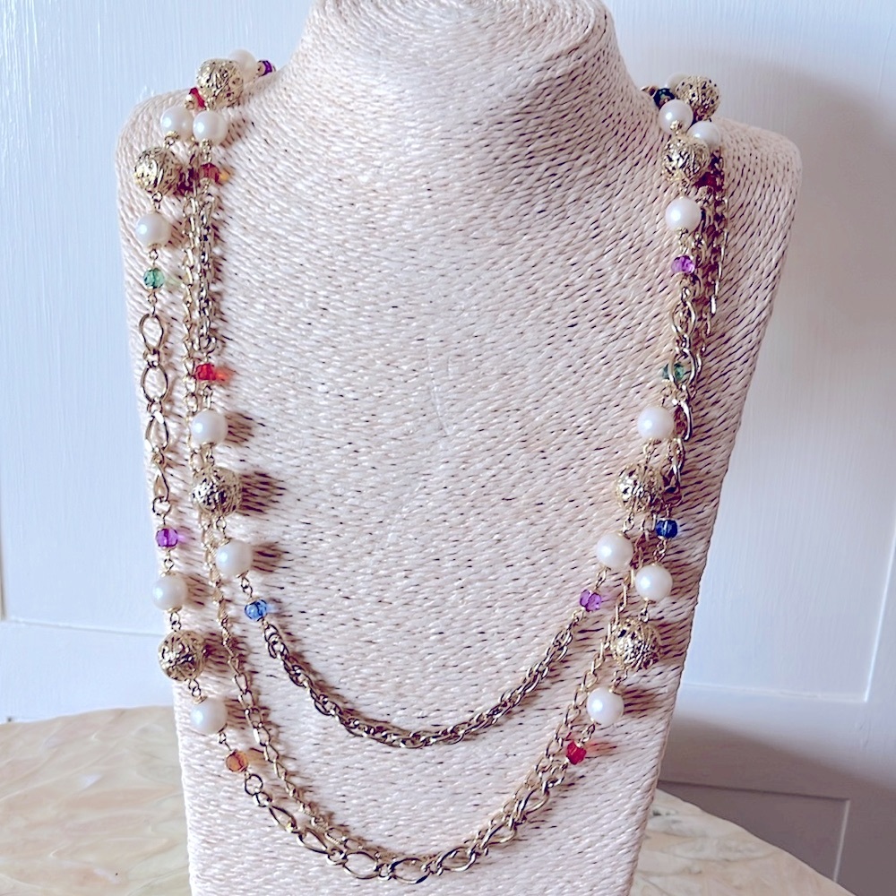 Vintage Costume Gold Beaded Layering Necklace